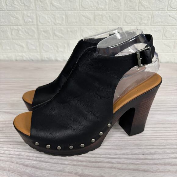 Korks Arden Clog Sandal 10M Black Leather Studded Platform Chunky Heel KR0013709 - Picture 5 of 10